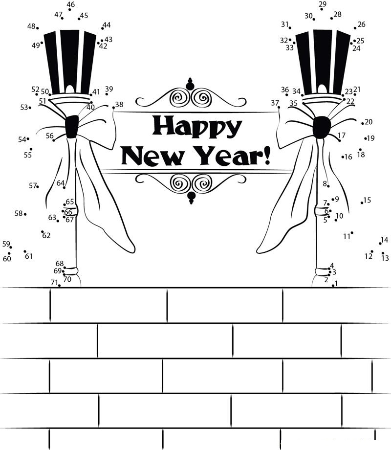 Happy New Year Bows printable dot to dot worksheet