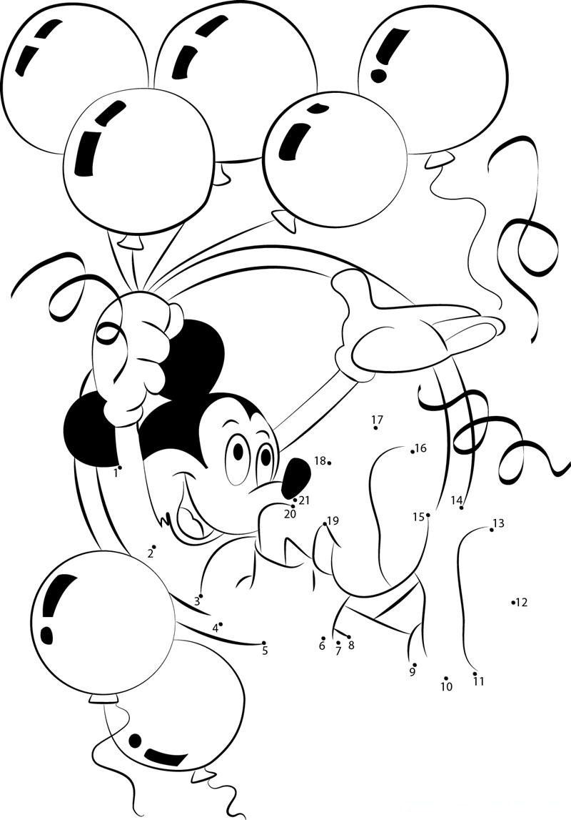 Happy New Year Mickey Mouse printable dot to dot worksheet