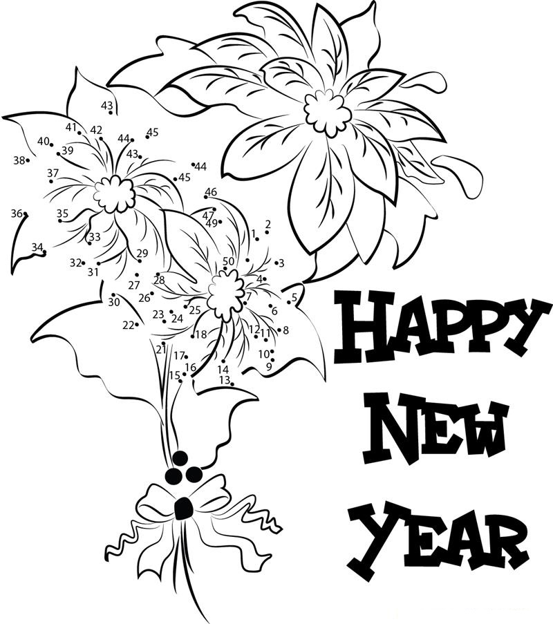 Happy New Year Red Flower printable dot to dot worksheet