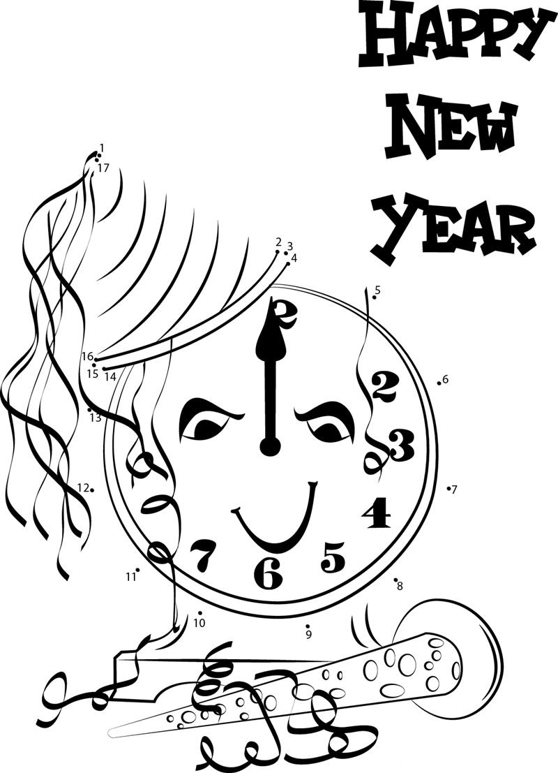 Happy New Year Time dot to dot worksheets