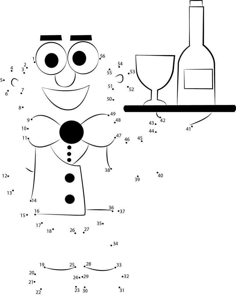 Happy New Year Waiter Serving dot to dot worksheets