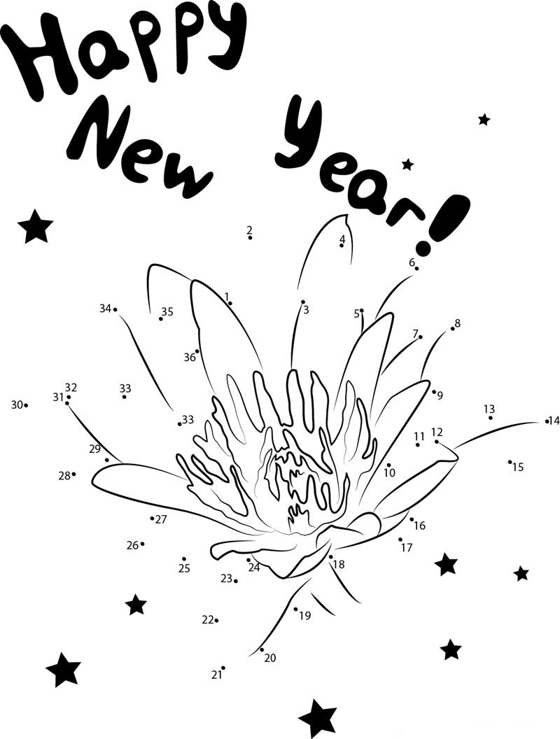 Lotus Flower Happy New Year printable dot to dot worksheet