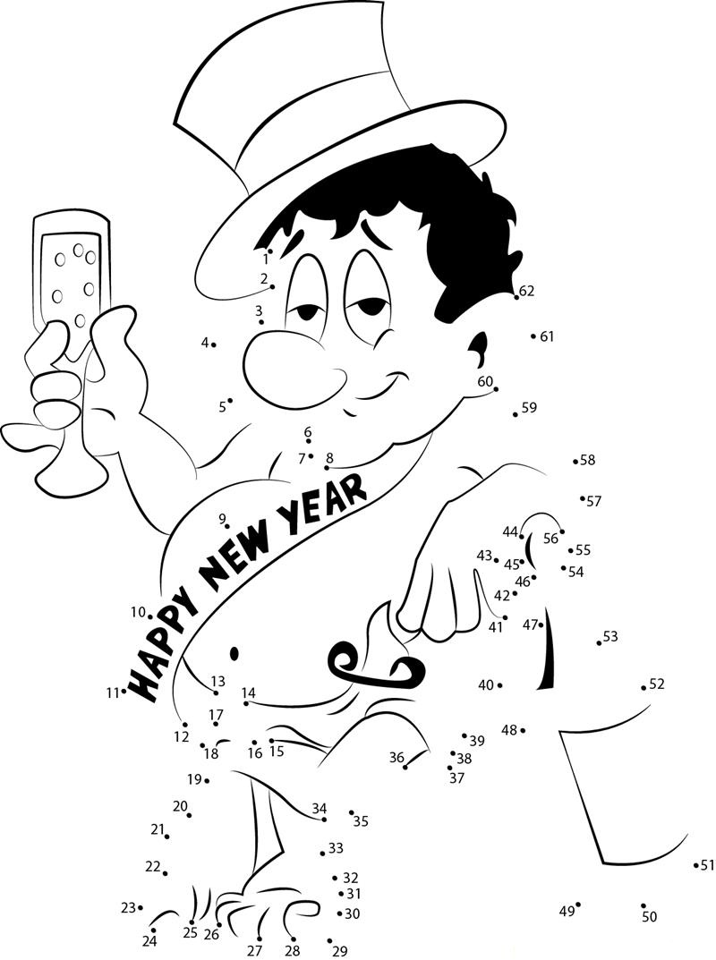 Man Drinking Happy New Year printable dot to dot worksheet