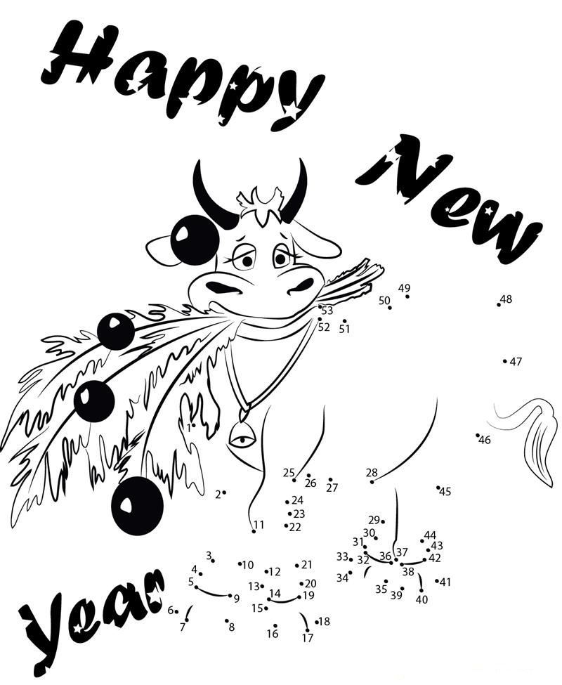 New Year Cow printable dot to dot worksheet