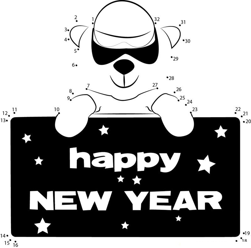 Teddy Wishing Happy New Year printable dot to dot worksheet