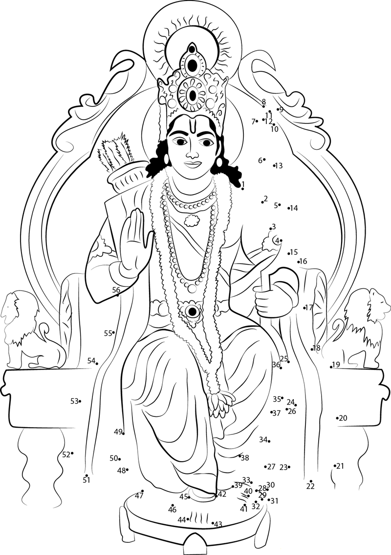 Lord Rama On Singhasan printable dot to dot worksheet