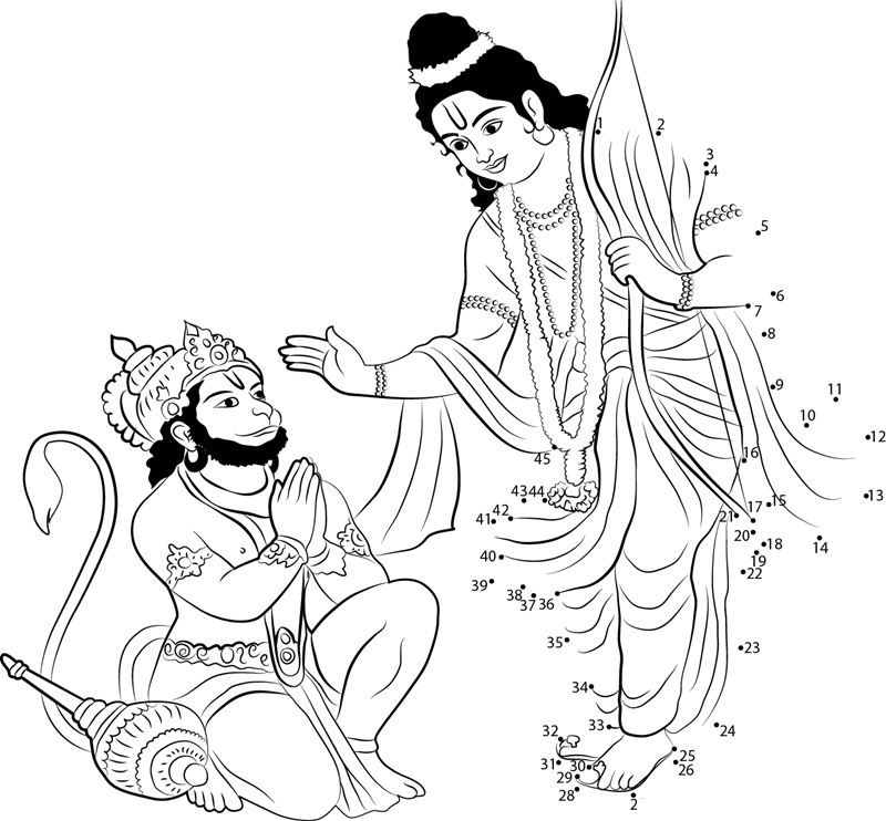 Rama Give Bless To Hanuman dot to dot worksheets