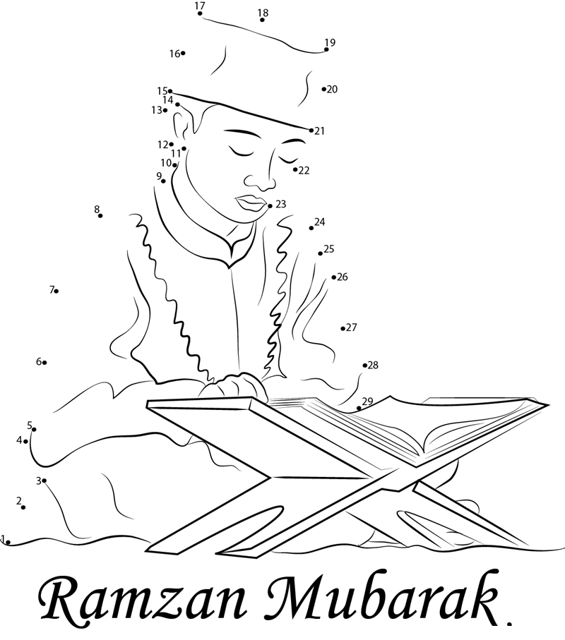 Boy Reading Quran printable dot to dot worksheet