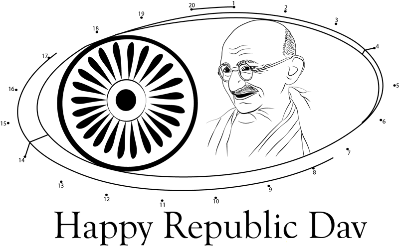 Ashok Chakra With Gandhi printable dot to dot worksheet