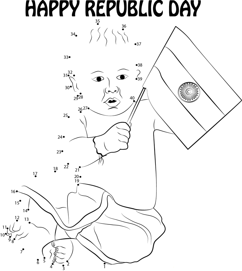 Baby With Indian Flag dot to dot worksheets