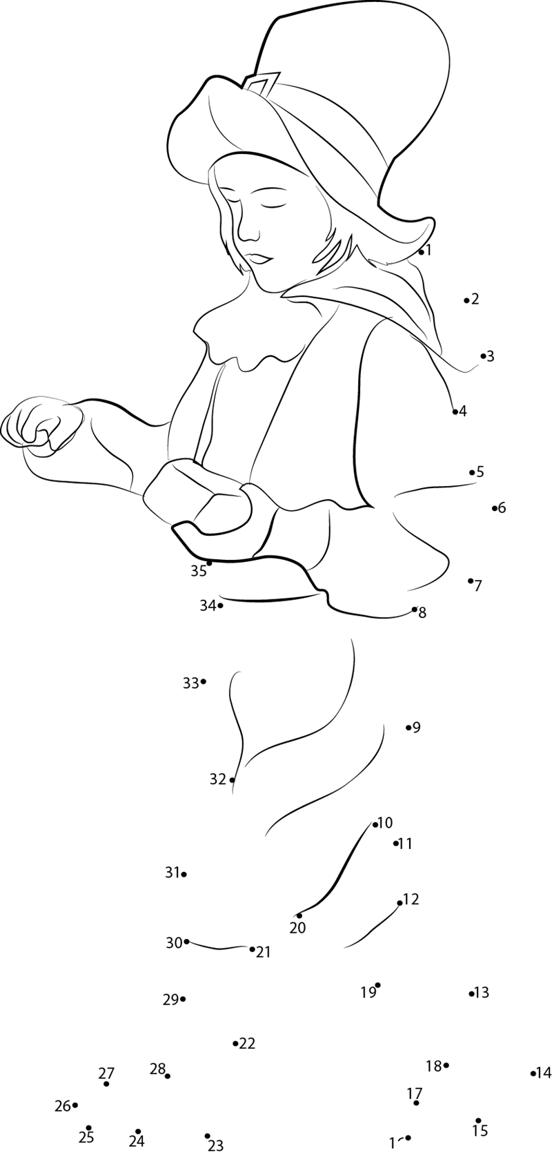 Girl Walking On Road On St Patrick Day printable dot to dot worksheet