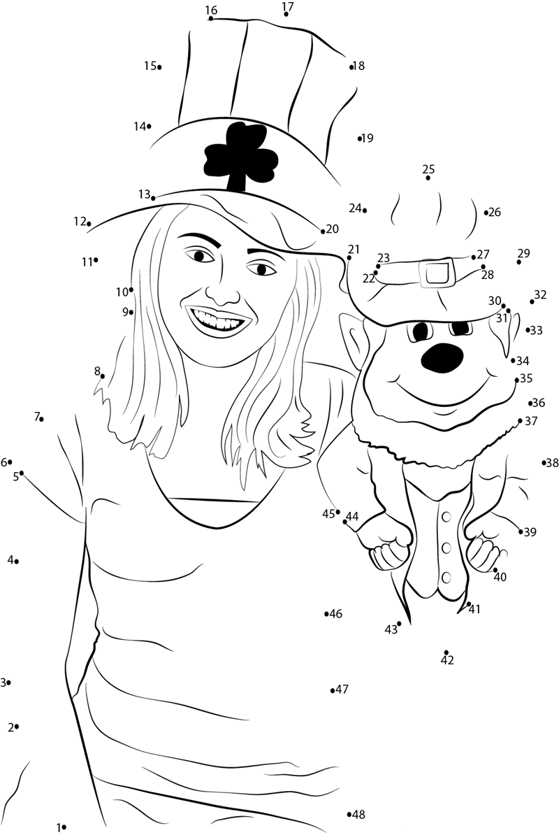 Saint Patrick Day Girl dot to dot worksheets