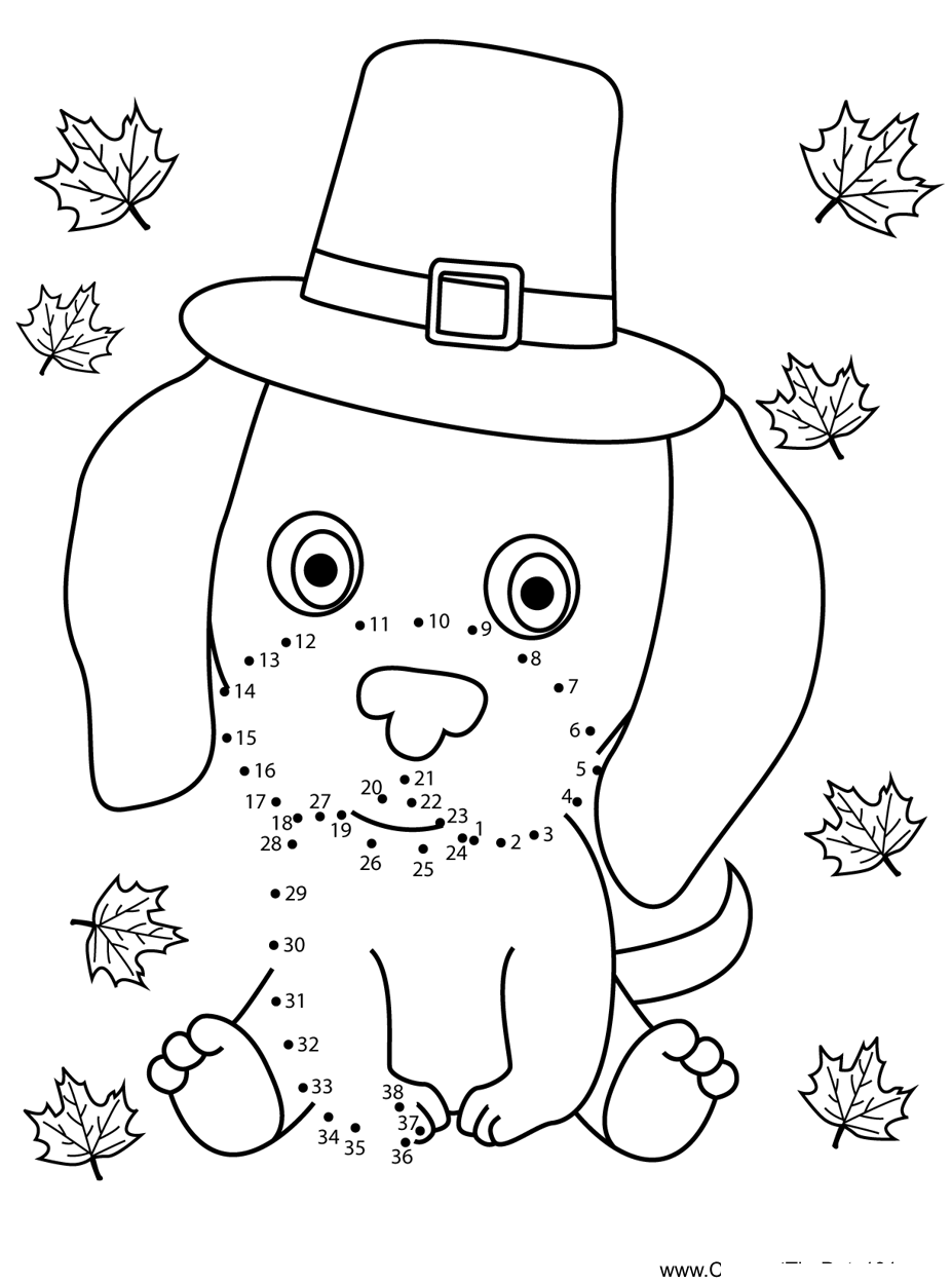 Thanksgiving-Cute-Dog printable dot to dot worksheet