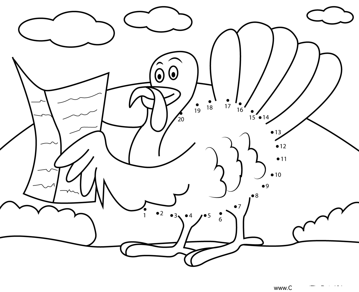 Thanksgiving-Turkey-Reading-Newspaper printable dot to dot worksheet