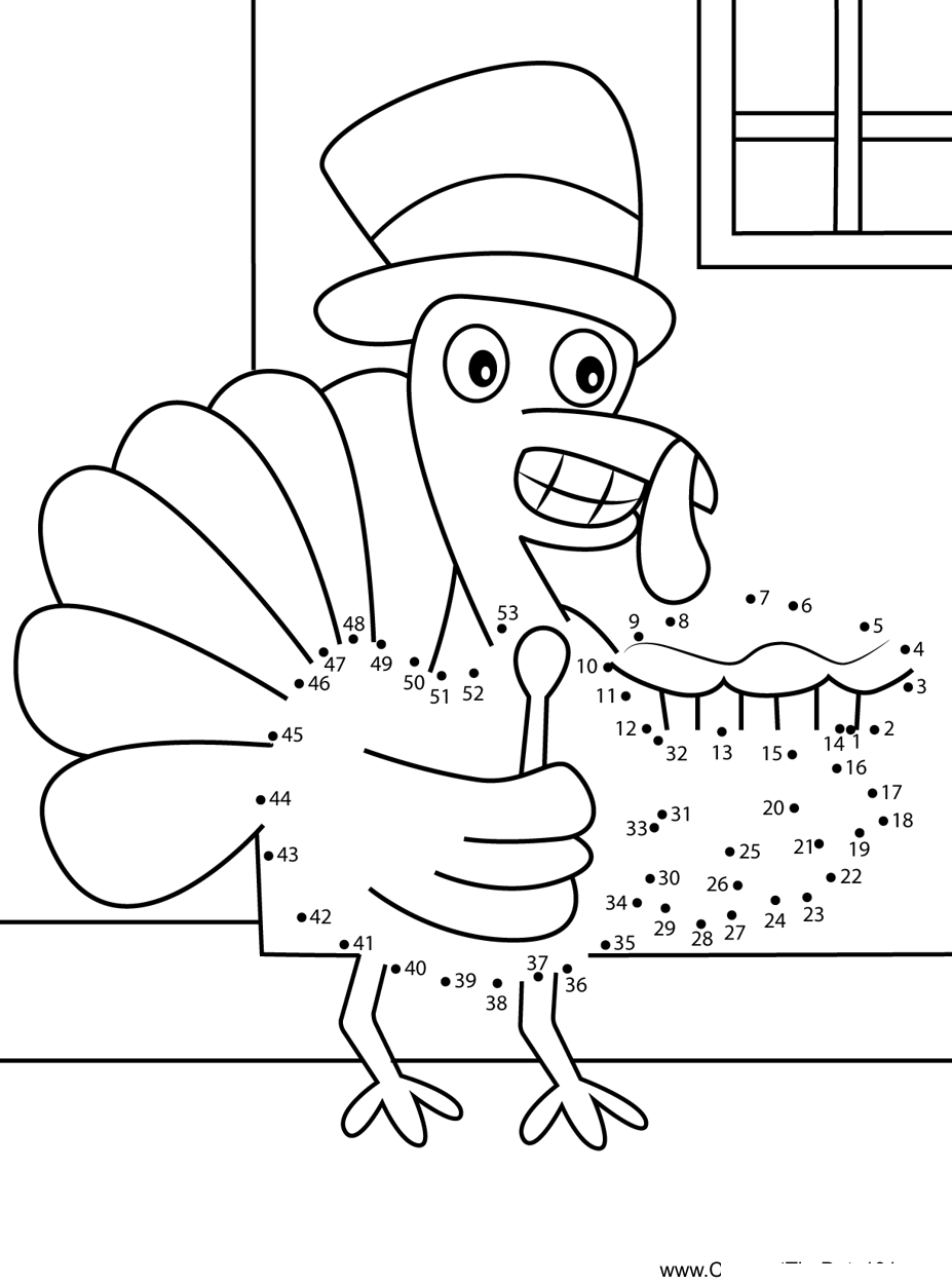 Turkey-With-Cake printable dot to dot worksheet