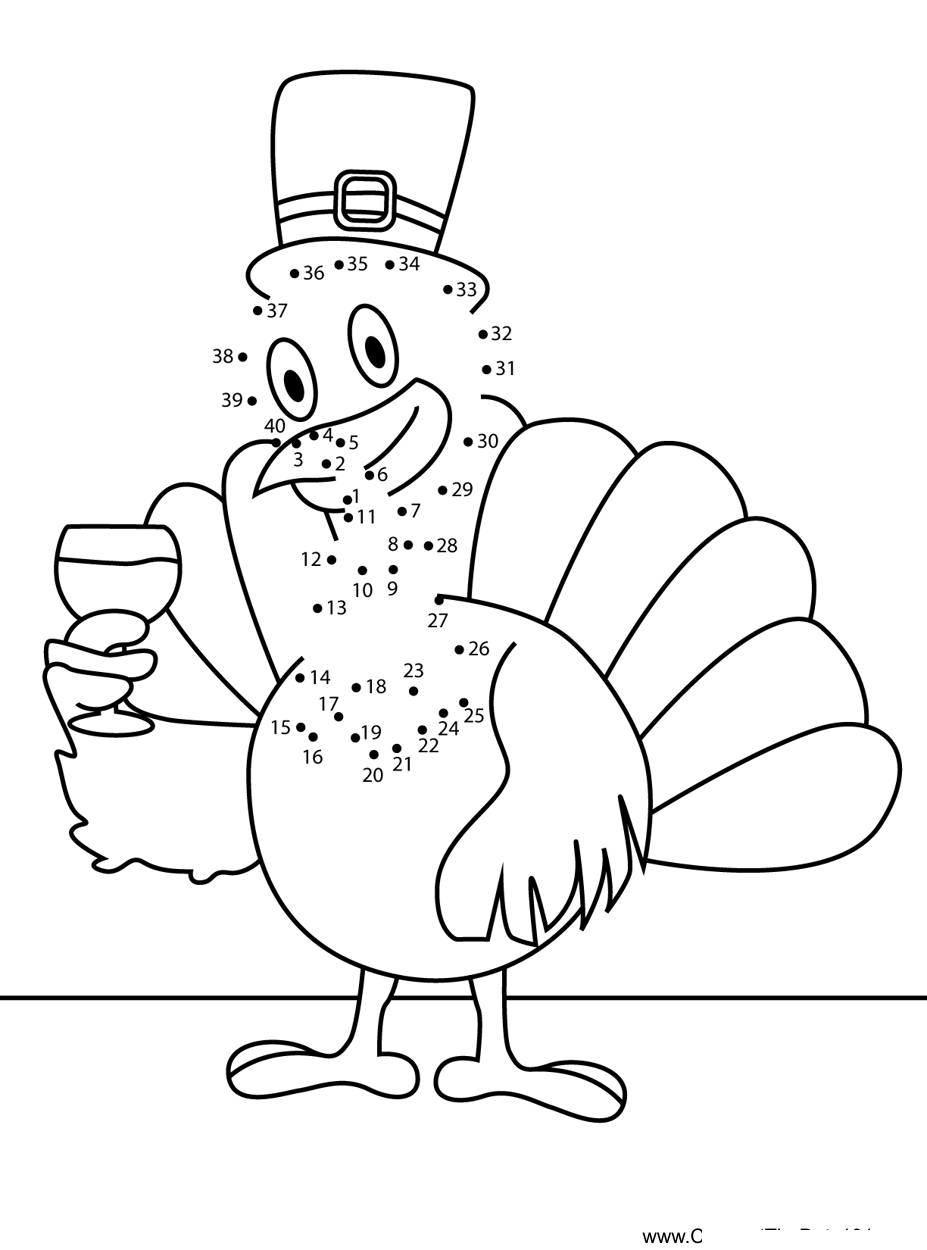 Turkey-With-Wine-Glass printable dot to dot worksheet