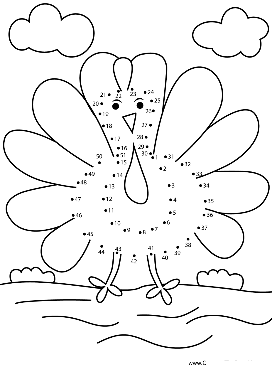 Turkey printable dot to dot worksheet