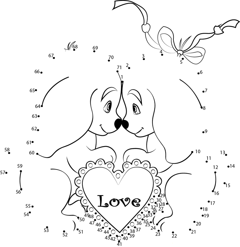 Cute Valentines Day Dogs printable dot to dot worksheet