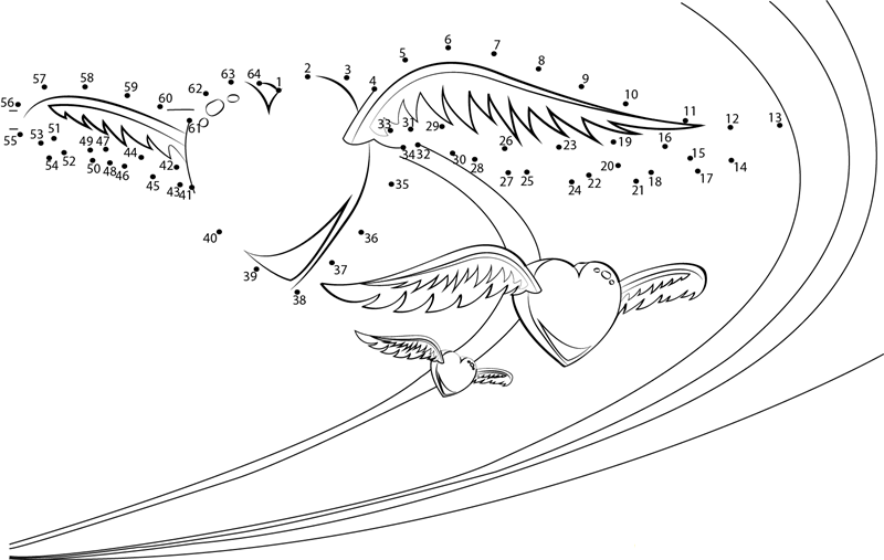 Hearts With Wings printable dot to dot worksheet