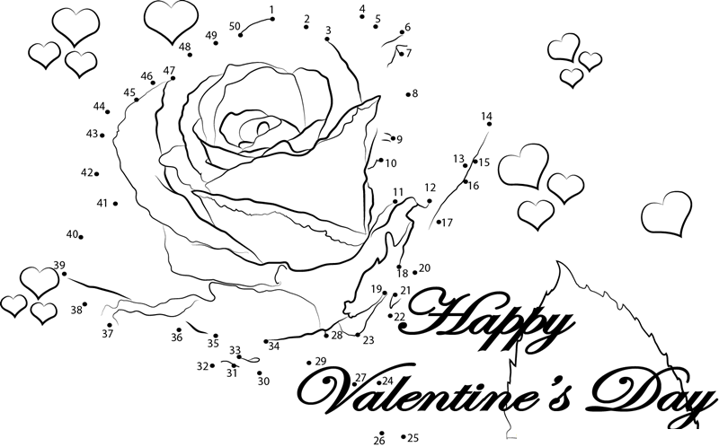 Romantic Valentine With Rose printable dot to dot worksheet