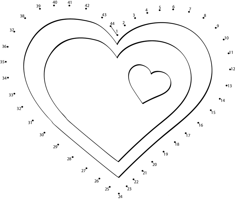 Valentine Hearts Clip Art printable dot to dot worksheet