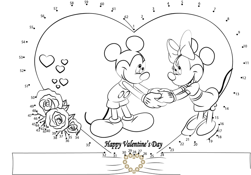 Valentines Day Mickey printable dot to dot worksheet