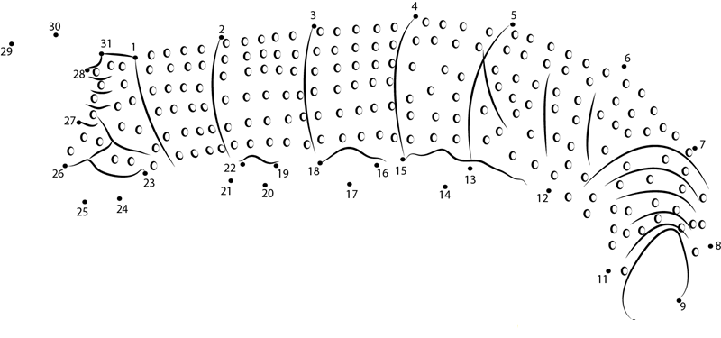 Lime Caterpillar printable dot to dot worksheet