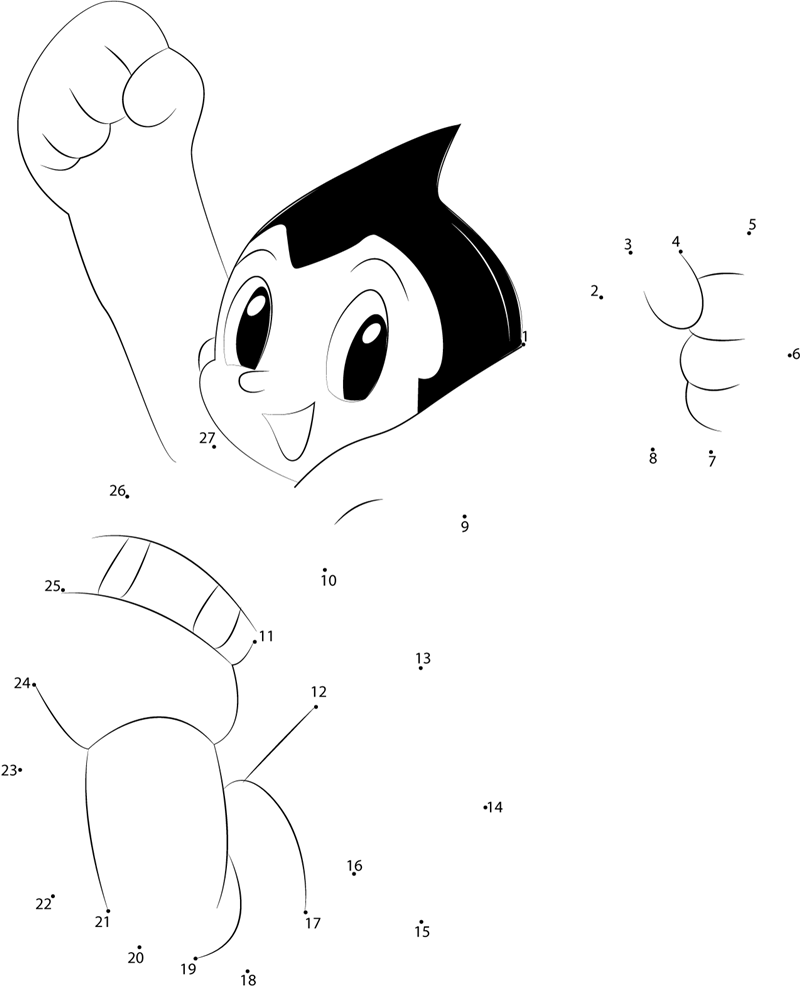 Happy-Astro-Boy-Dot-To-Dot printable dot to dot worksheet