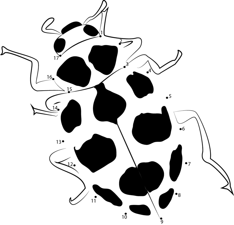 Black Spotted Ladybug printable dot to dot worksheet