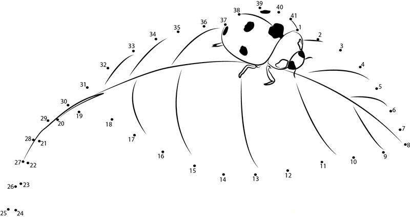 Ladybug On A Leaf dot to dot worksheets