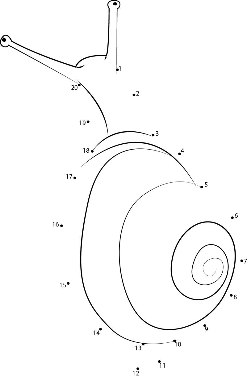 Yellow Snail printable dot to dot worksheet