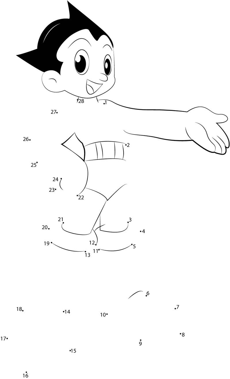 Smile-Astro-Boy-Dot-To-Dot printable dot to dot worksheet