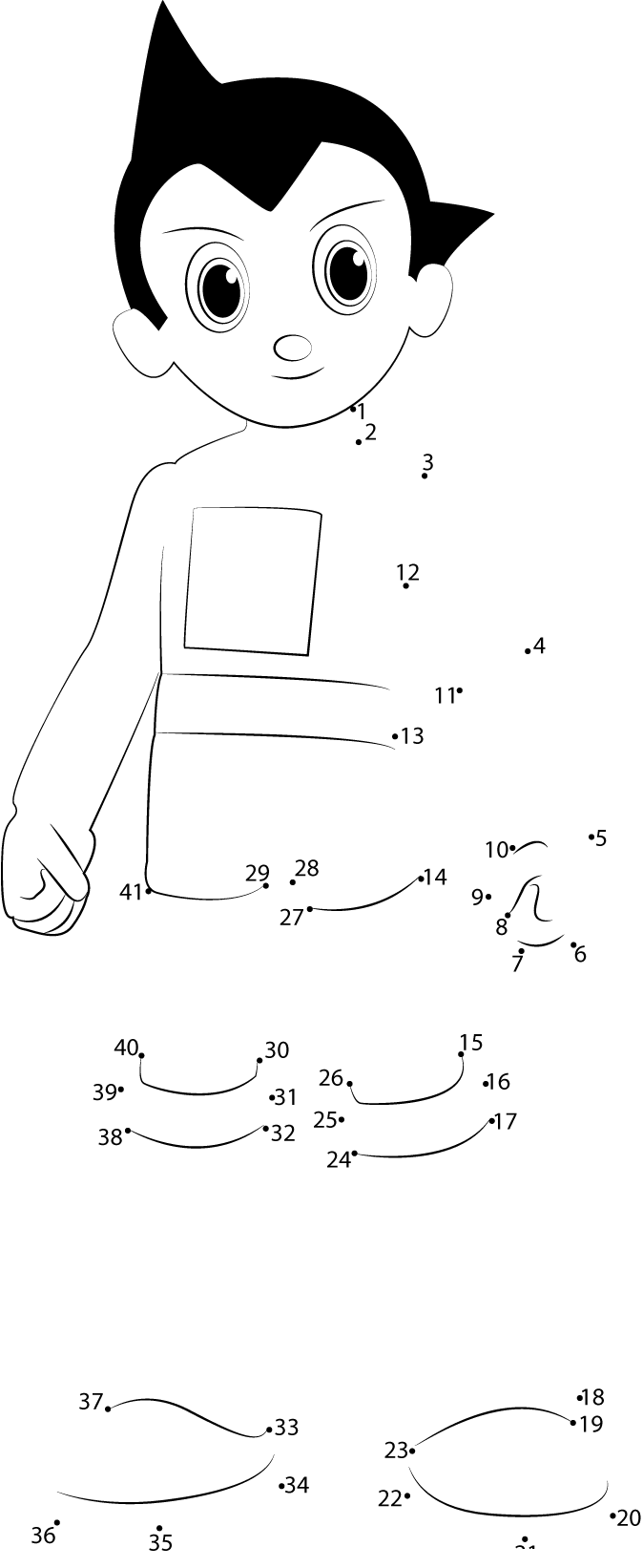 Stand-Astro-Boy-Dot-To-Dot printable dot to dot worksheet