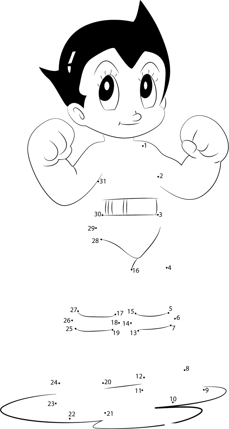 Strong-Astro-Boy-Dot-To-Dot printable dot to dot worksheet