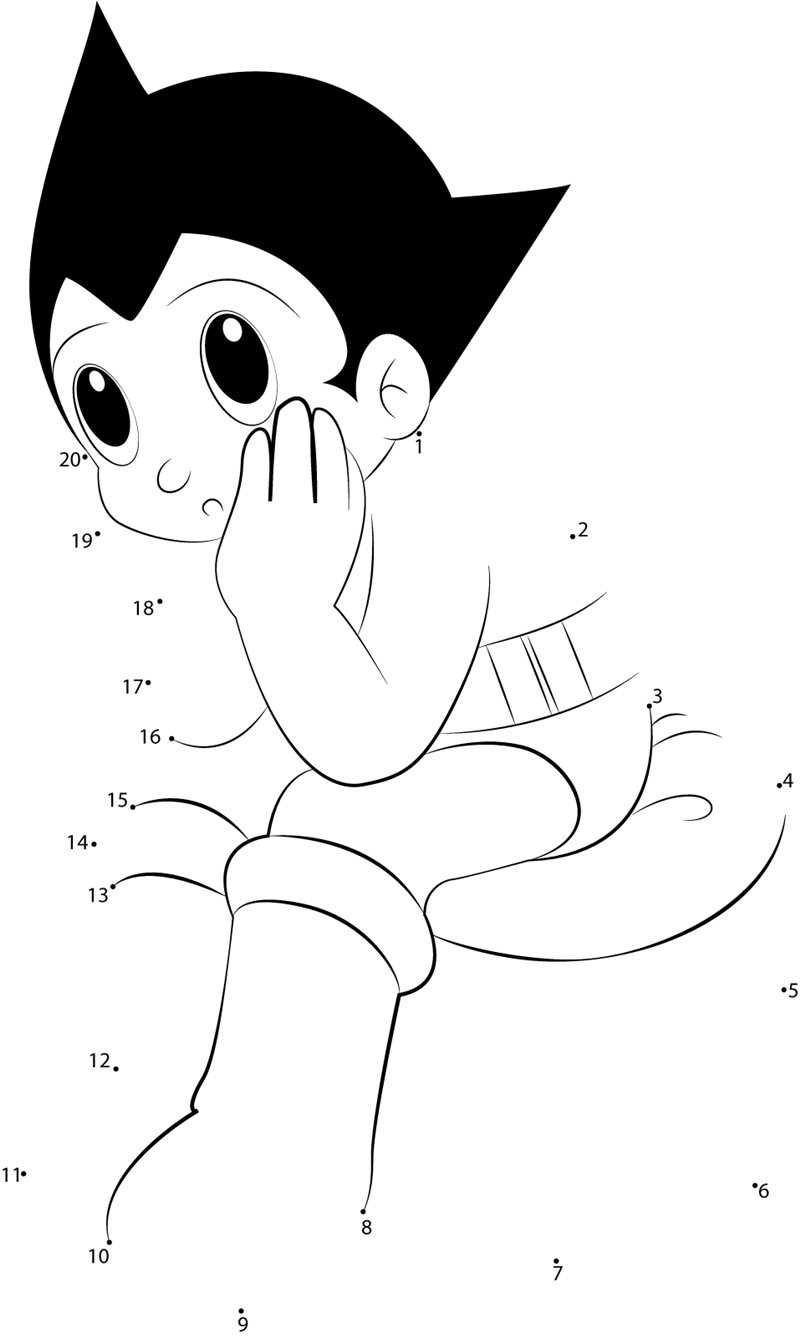 Tensed-Astro-Boy-Dot-To-Dot printable dot to dot worksheet