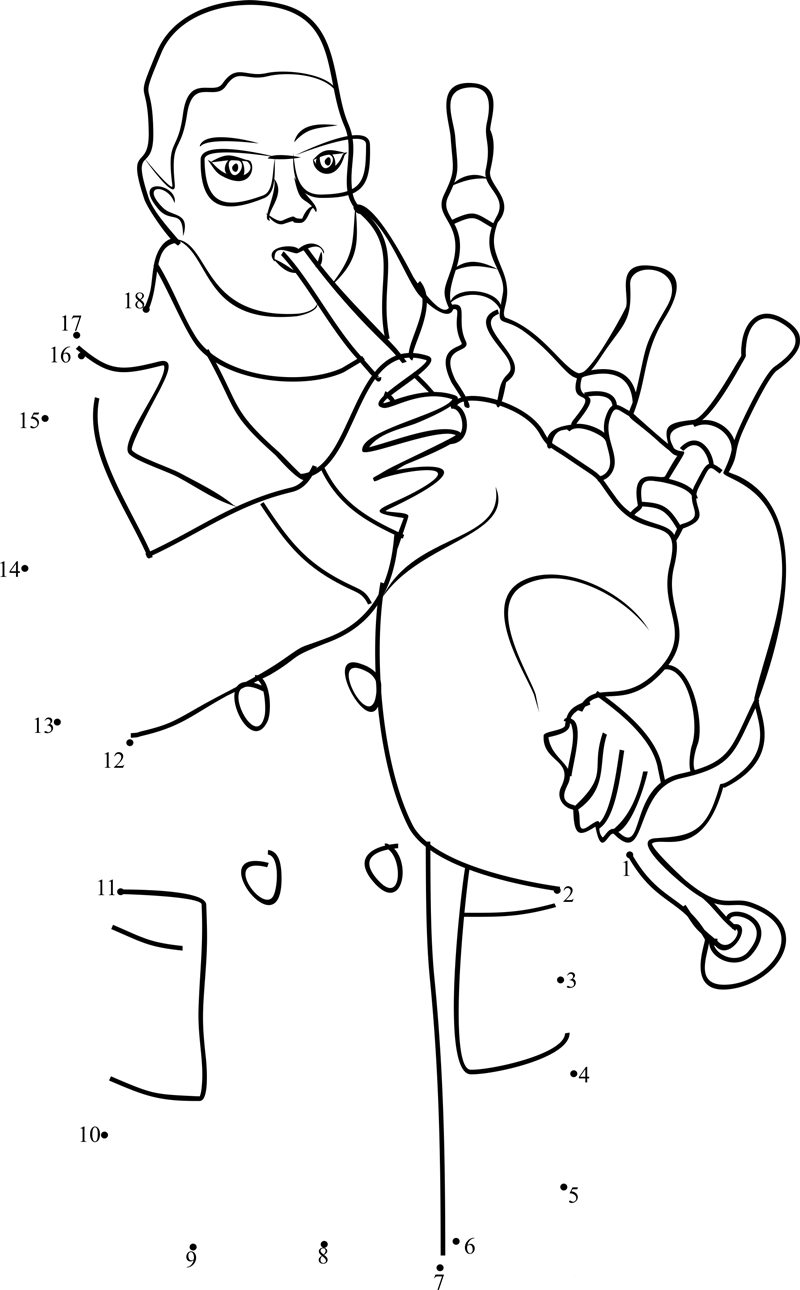 Bagpipe Player dot to dot worksheets