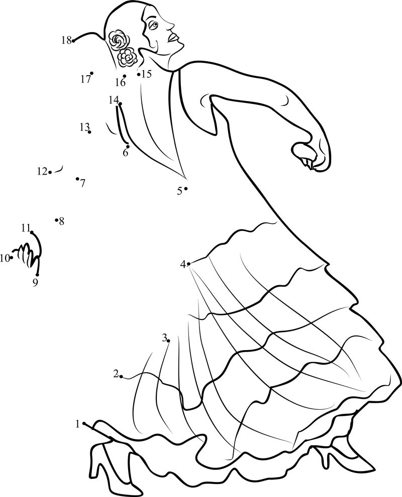 Flamenco Dancer printable dot to dot worksheet