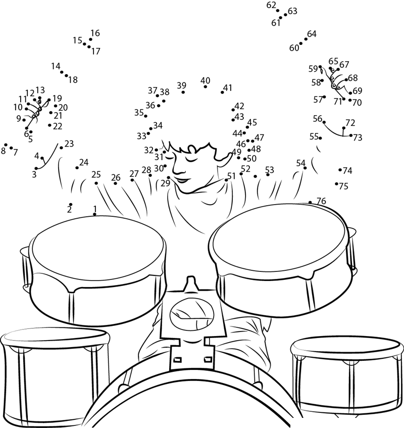 Boy Drummer printable dot to dot worksheet