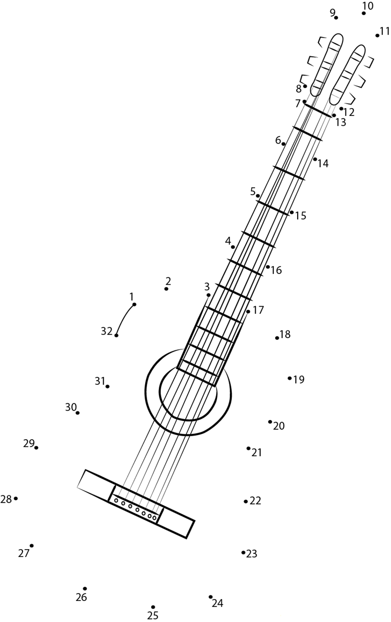 Classical Guitar printable dot to dot worksheet