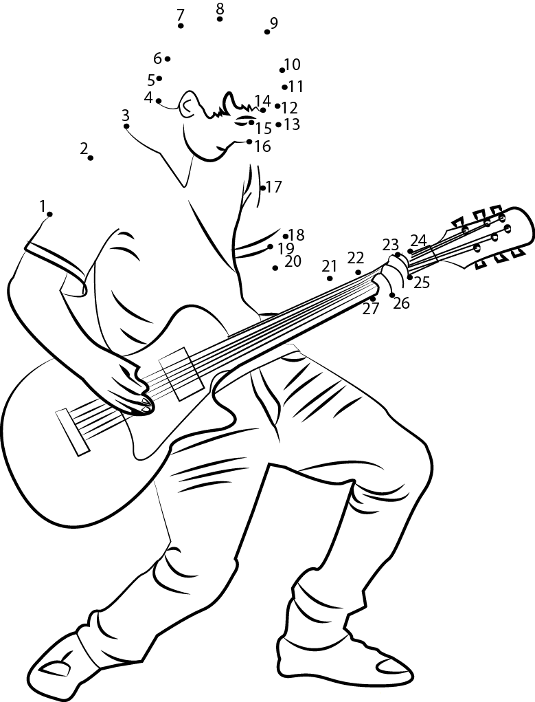 Guitar Plyaing Boy printable dot to dot worksheet