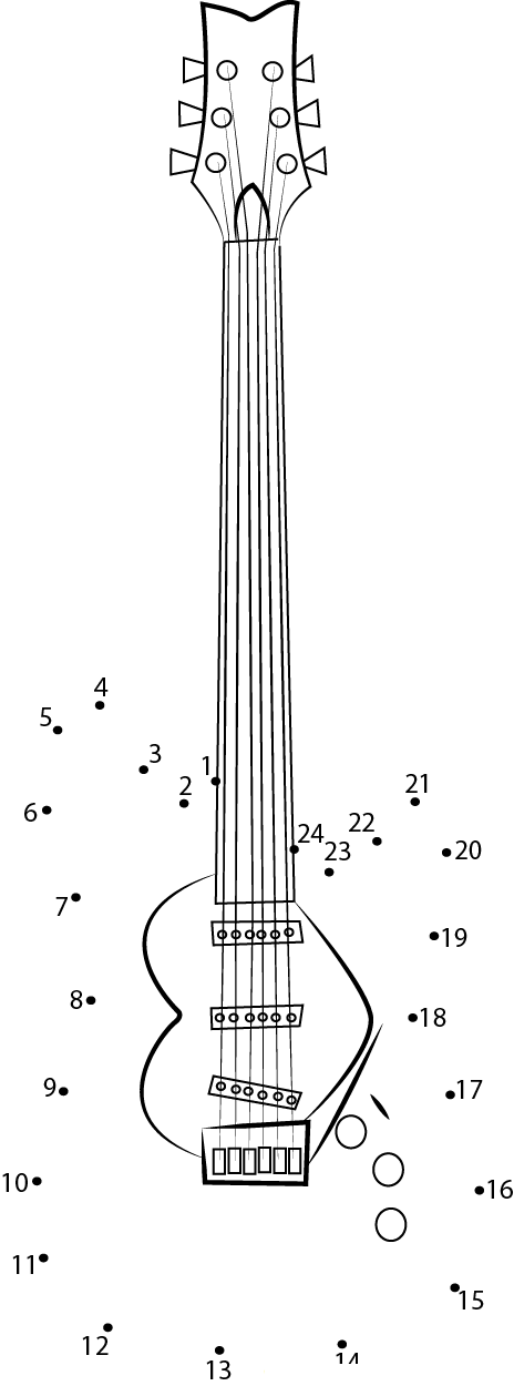 Heart Guitar printable dot to dot worksheet