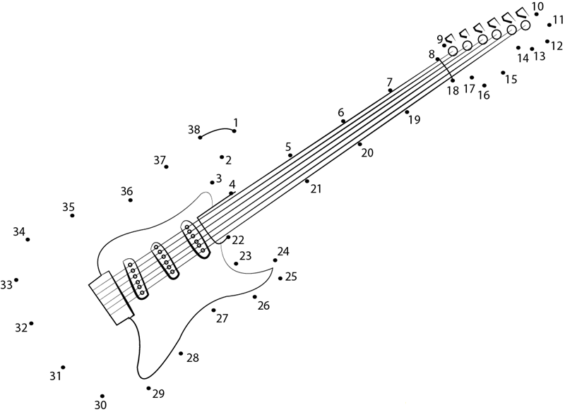 Semi Acoustic Electric Guitar printable dot to dot worksheet