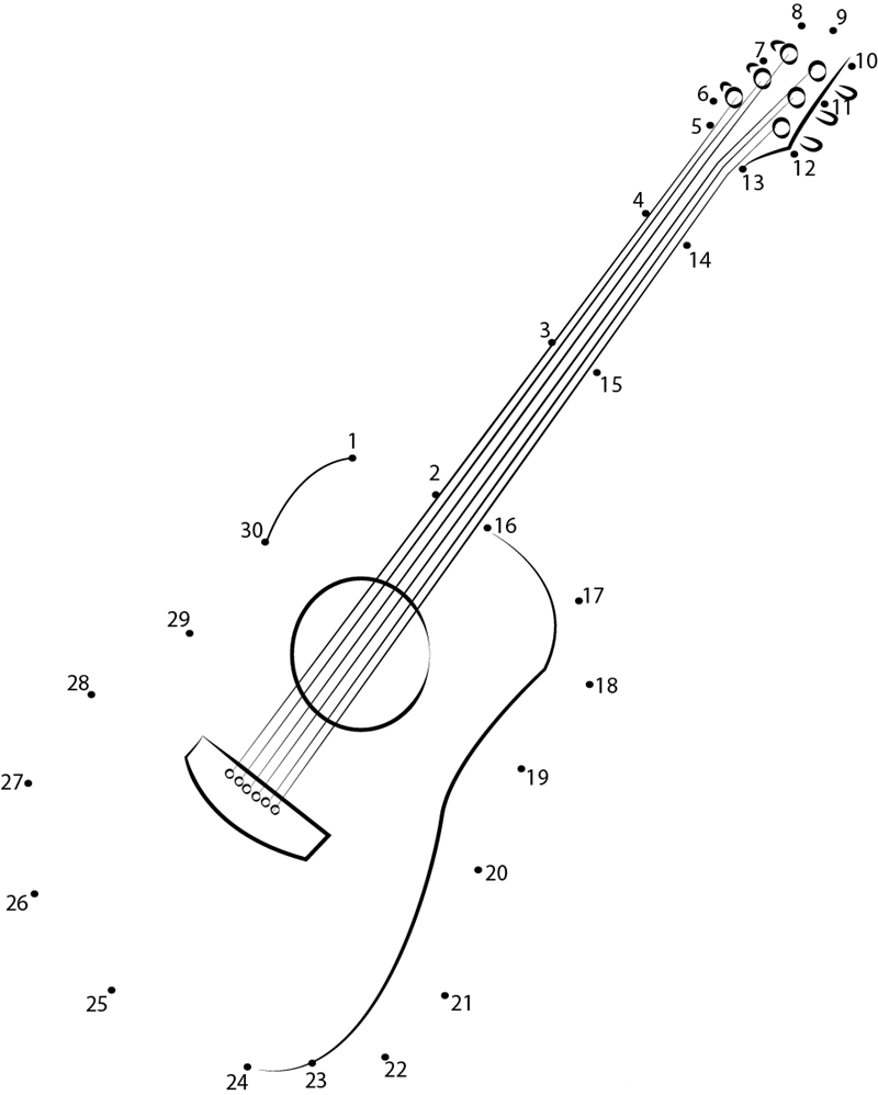 Voyageair Guitar printable dot to dot worksheet