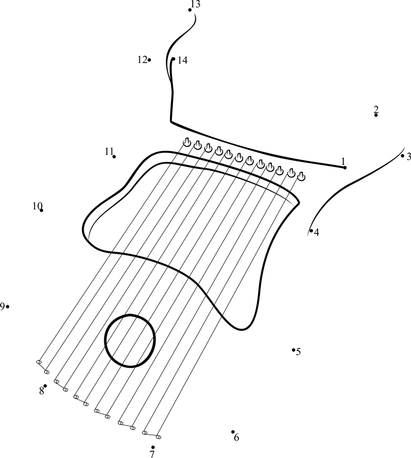 12 String Kinor Harp dot to dot worksheets