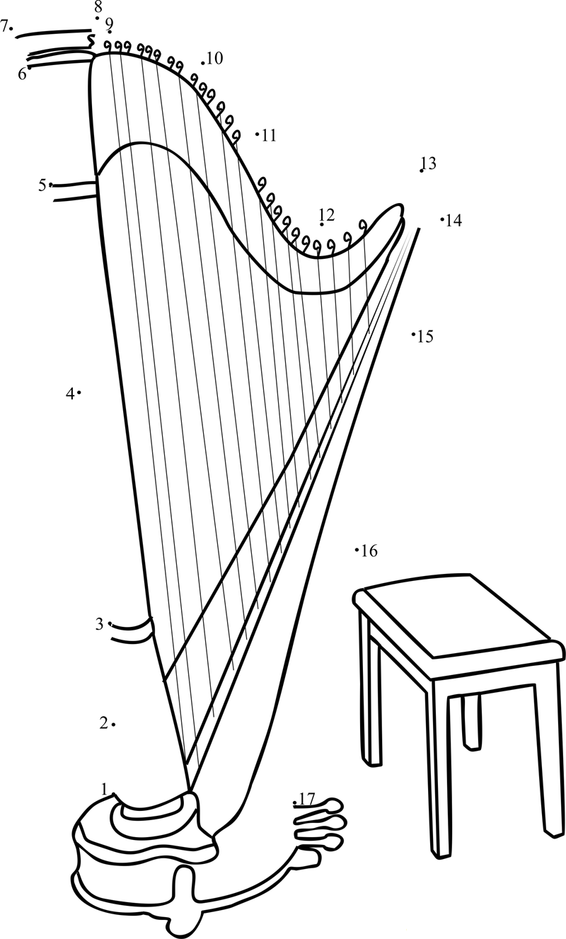 Large Gothic Harp printable dot to dot worksheet