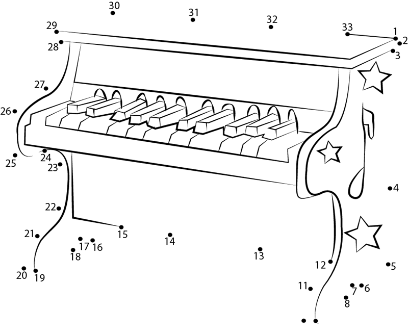 Kids Piano printable dot to dot worksheet