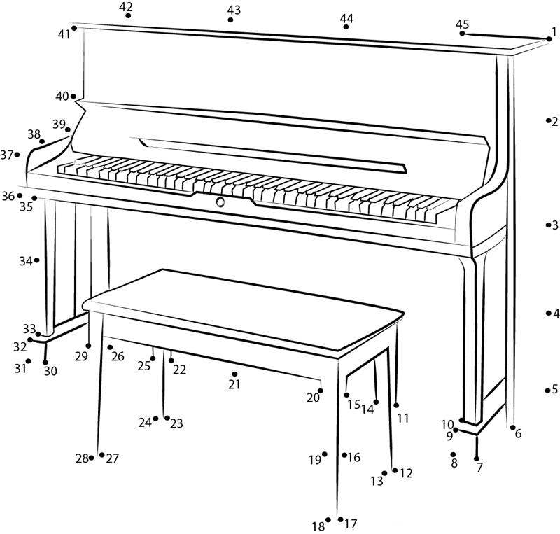 U3Sh Silent Upright Piano printable dot to dot worksheet