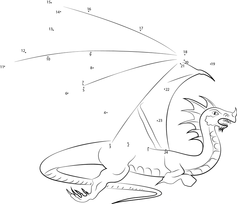 Flying With The Dragons printable dot to dot worksheet