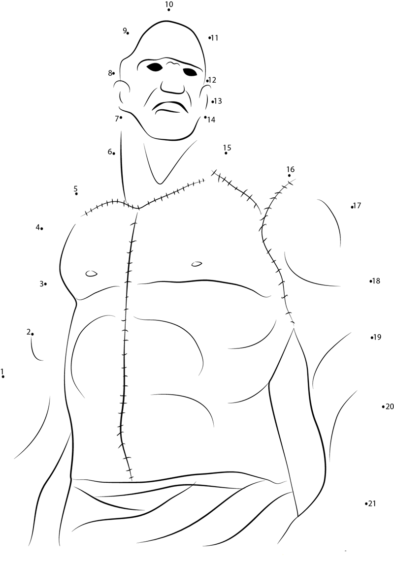 Frankenstein X27 S Monster printable dot to dot worksheet