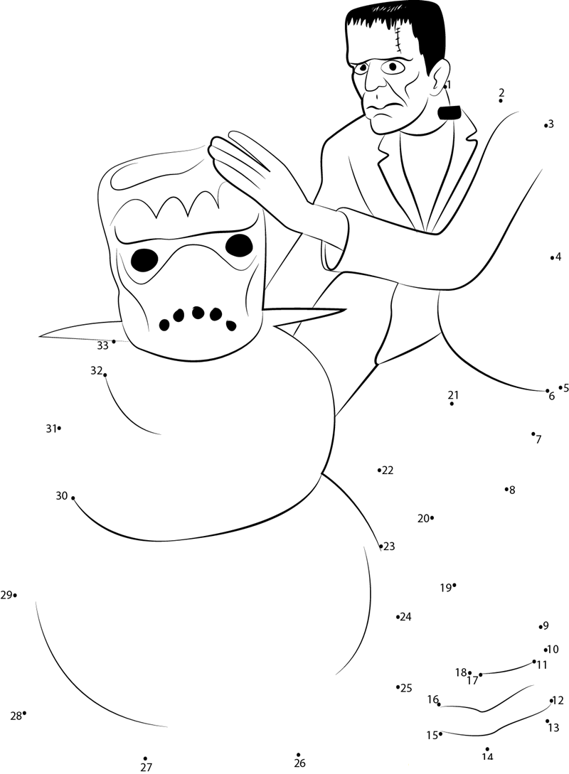 Frankenstein X27 S Snow Monster printable dot to dot worksheet